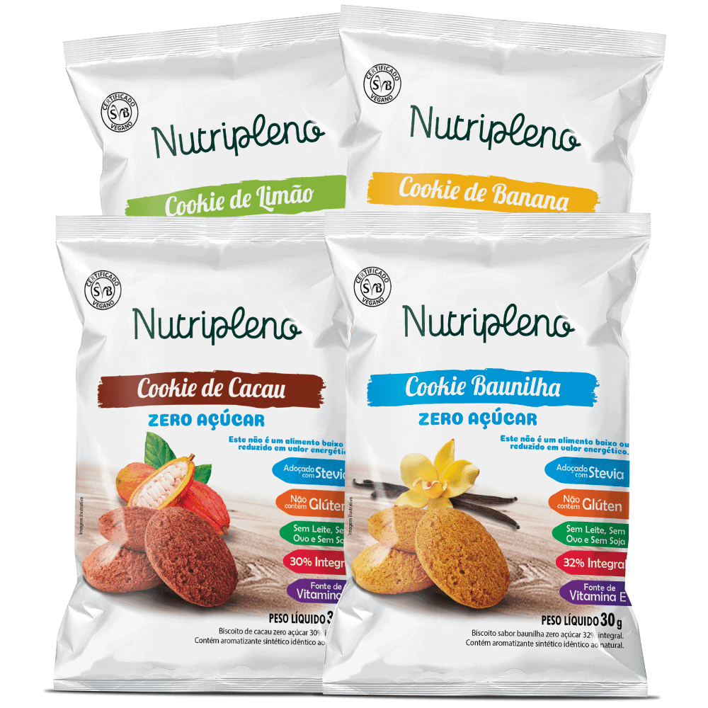 Cookies Zero Açúcar Sem Glúten Nutripleno variados sabores.