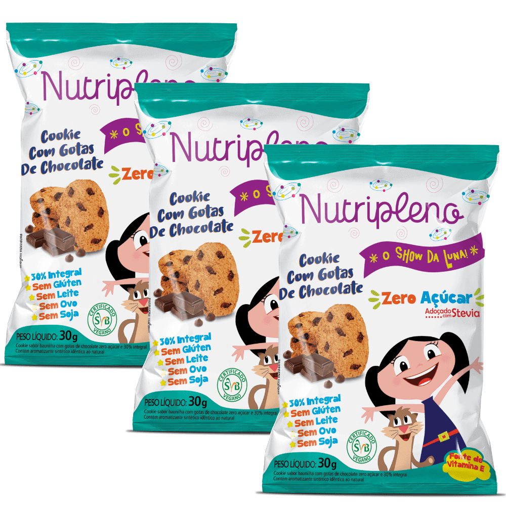 Cookies com gotas de chocolate zero açúcar Show da Luna Nutripleno.